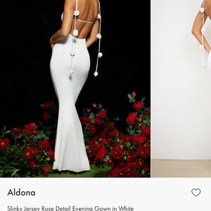 Oh Polly White Slinky Jersey Rose Detail Evening Gown